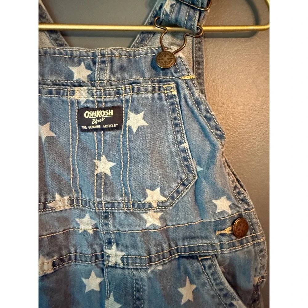 OshKosh B'gosh Toddler Star Print Denim Shortalls Blue White 3T‎